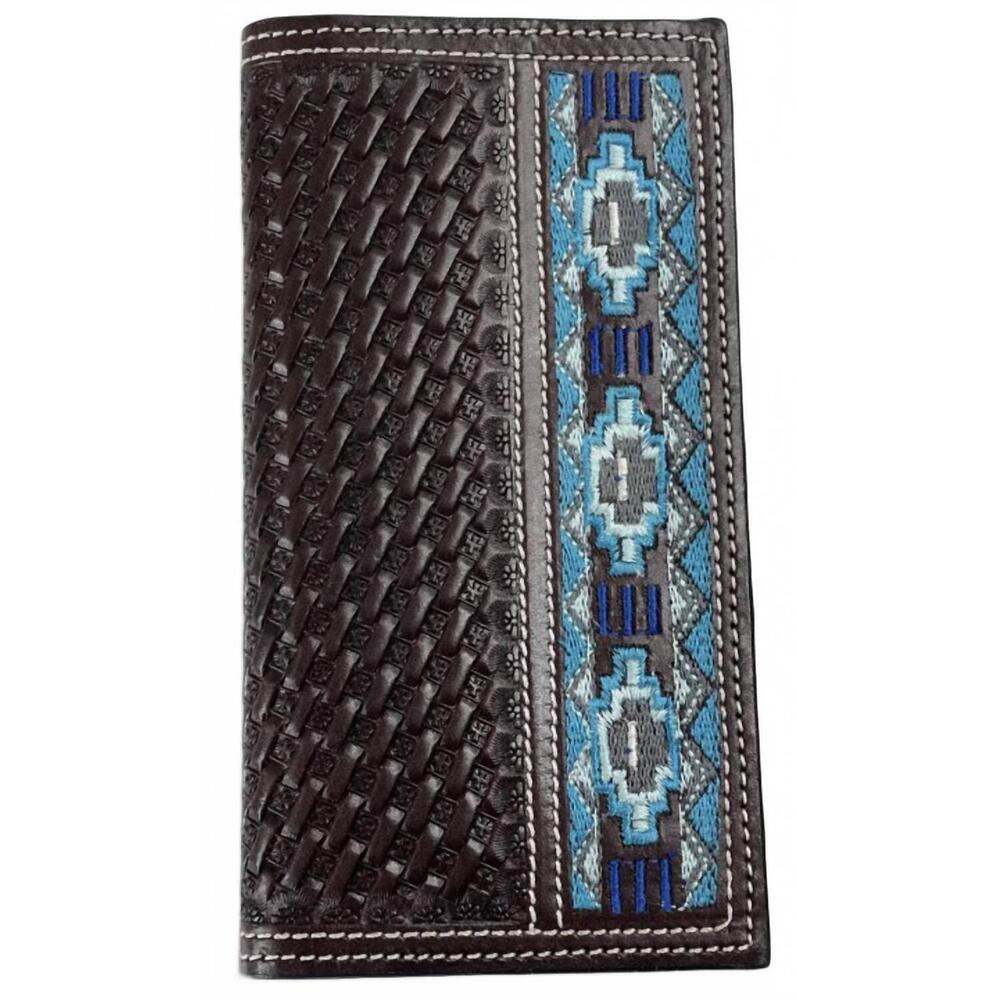 NEW WESTERN F.A.S.H.I.O.N ranger beaded leather rodeo wallet in black/blue